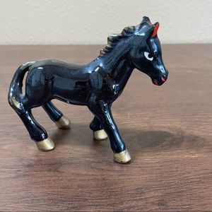 Vintage Japan Horse Figurine Black with Gold Feet